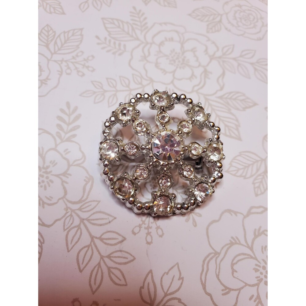 Vintage Art Deco Rhinestone Brooch | Silver Snowflake Pin, Bridal Jewelry